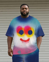 Big & Tall Men's Blue Simi Graffiti Print Round Neck Short Sleeve T-Shirt Shorts Suit